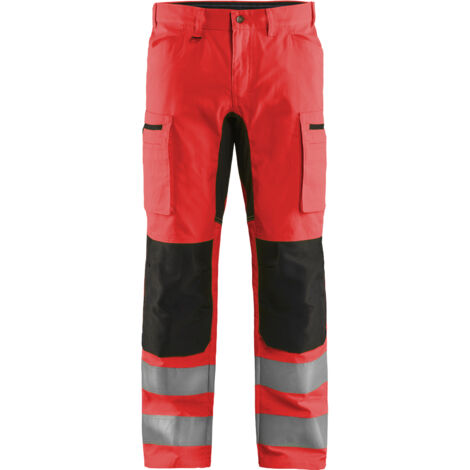 Hochsichtbarer Stretch-Arbeitshosen Handwerkskunst 1585 - Neonrot/Schwarz S - FR(40) - SE(C46) - Lang