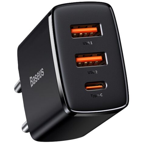Kompaktes schnelles Wandladegerät 2x USB USB-C 30W 3A PD QC Schwarz
