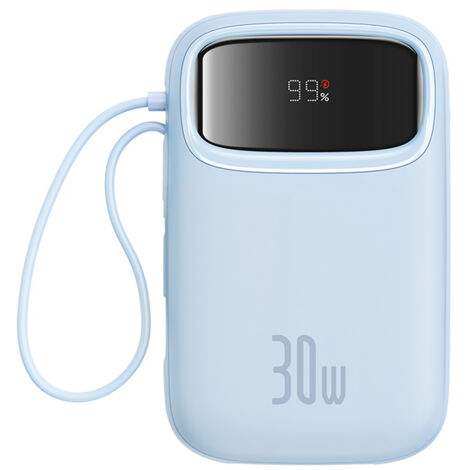 QPow 2 30W 10000mAh Powerbank mit integrierten USB-C-Kabeln – Blau (1/5)