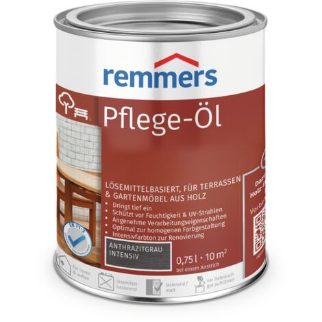 Remmers Pflege-Öl anthrazitgrau intensiv, 0,75 Liter, Holzöl für Holz innen und außen, wasserabweisend, wetterfest, für Gartenmöbel und Holzterrassen geeignet