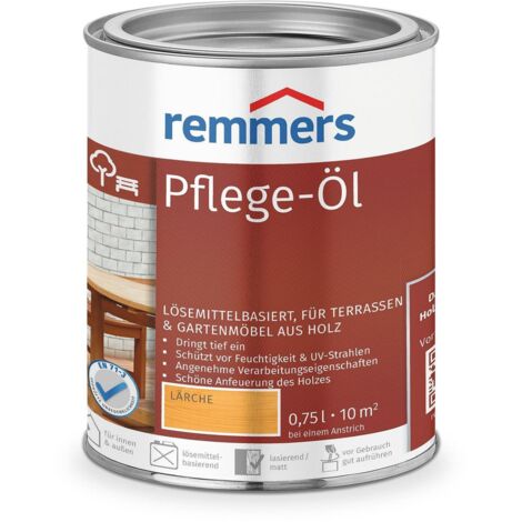 Remmers Pflege-Öl lärche, 0,75 Liter, Holzöl für Holz innen und außen, wasserabweisend, wetterfest, für Gartenmöbel und Holzterrassen geeignet