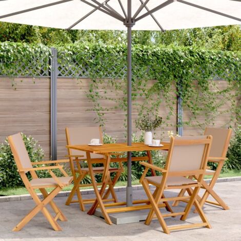Gartenstühle 4 Stk. Klappbar Taupe Stoff und Massivholz vidaXL