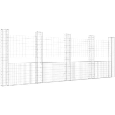 vidaXL Gabionenkorb U-Form mit 5 Säulen Eisen 500x20x200 cm