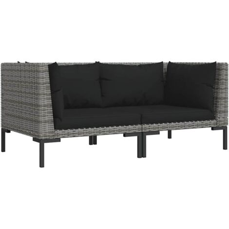 vidaXL Gartensofas 2-tlg. mit Kissen aus halb-runder Rattan