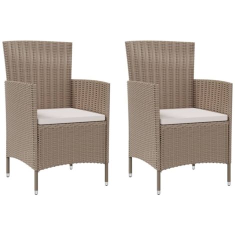 Gartenstühle mit Kissen, Set von 2, Geflochtene Kunststoffe Beige
