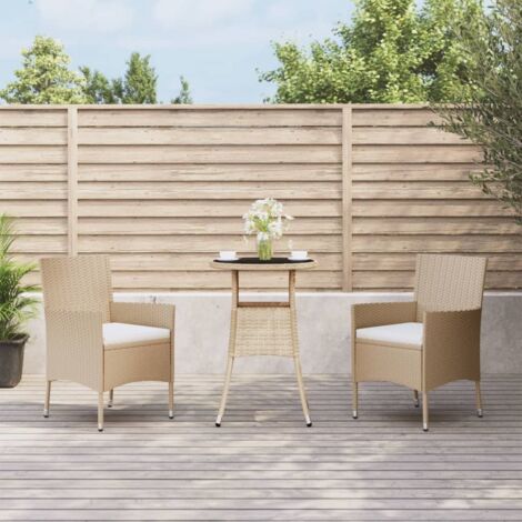 3-tlg. Garten-Bistro-Set mit Kissen Beige Poly Rattan vidaXL
