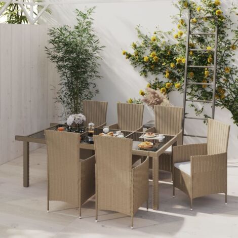 vidaXL Gartenmöbel Set 7-teilig mit Kissen aus Kunstgeflecht