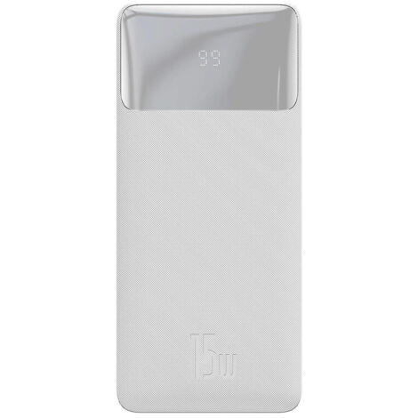 Baseus Bipow Powerbank mit Display 30000mAh 15W weiß (Overseas Edition) + USB-A - Micro USB Kabel 0,25m weiß (PPBD050202)