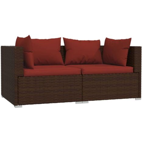 2-Sitzer Sofa mit Kissen Braun Geflochtene Kunstfaser (1/5)