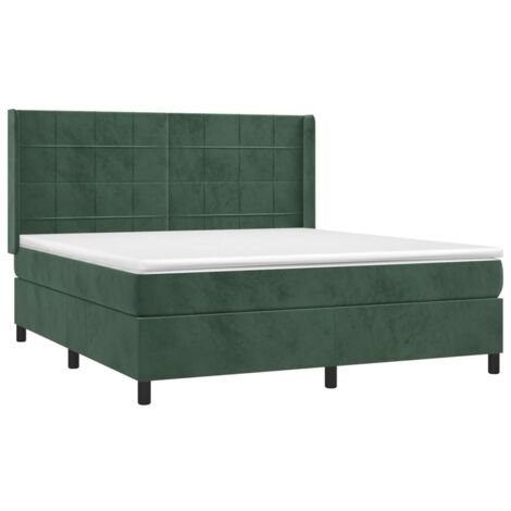 vidaXL Lattenrostbett und Matratze Dunkelgrün 160x200cm Samt (1/5)