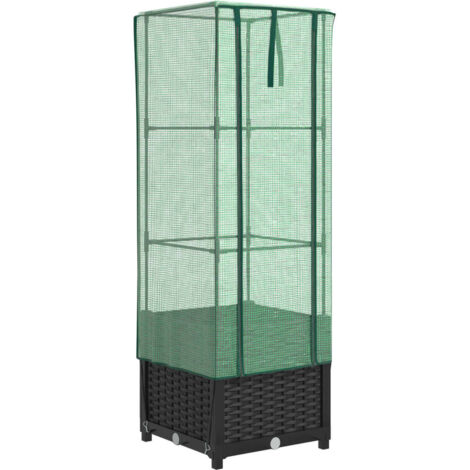 vidaXL Raised Bed with Greenhouse Cover Rattan Look 40x40x139 cm