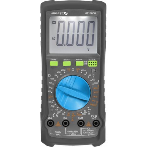Högert Technik - Multimeter digital bis 2000 V/400 mA I NCV I Thermoelement I LCD-Anzeige I Gummierte de Beschichtung I Ergonomisch und kompakt I Inklusive cable of Messung I HT1E606 (1/3)