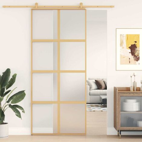 vidaXL Schiebetür Gold 90x205 cm satiniertes ESG-Glas und Aluminium