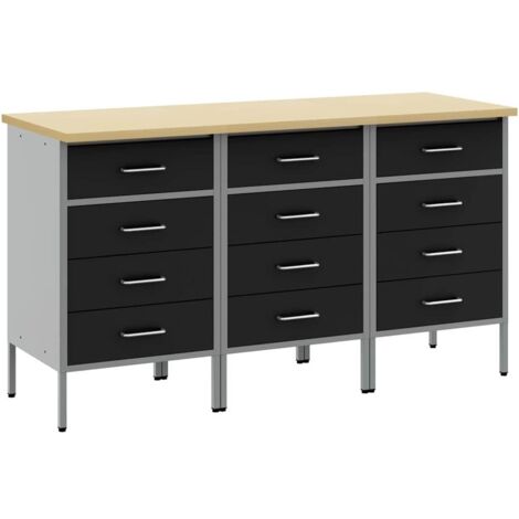 Werkbank mit Schubladen 3 pcs Schwarz und Grau 150 x 55 x 85 cm vidaXL