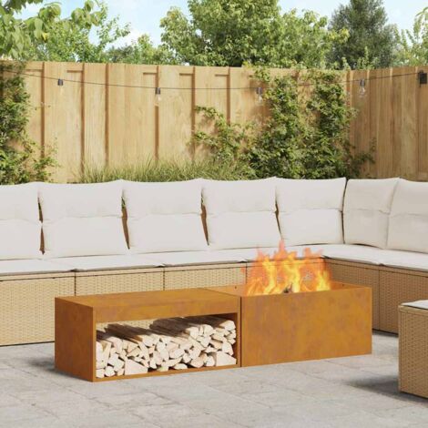 Feuerstelle mit Holzlager 160x45x35 cm Cortenstahl vidaXL339034