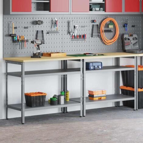 Werkbank-Set mit Regal 2 pcs Grau 200 x 55 x 85 cm Stahl vidaXL