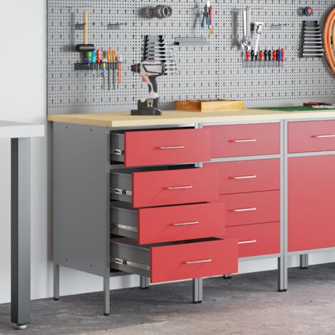 Werkbank mit Schubladen 2 pcs Rot und Grau 100 x 55 x 85 cm vidaXL