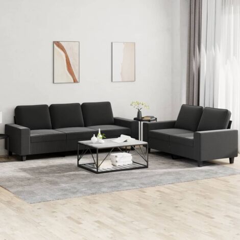 vidaXL Sofagarnitur 2 Teile Schwarz Stoff (1/5)