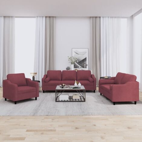 3-teiliges Sofagarnitur mit Kissen Bordeaux Rot Stoff