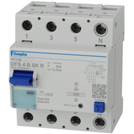 Doepke FI-Schutzschalter B 4p 400V 40A 0,03A 4TE REG DIN-Schiene(REG) 10kA 3kA/stoß DFS4040-4/0,03-BSKR (1/5)