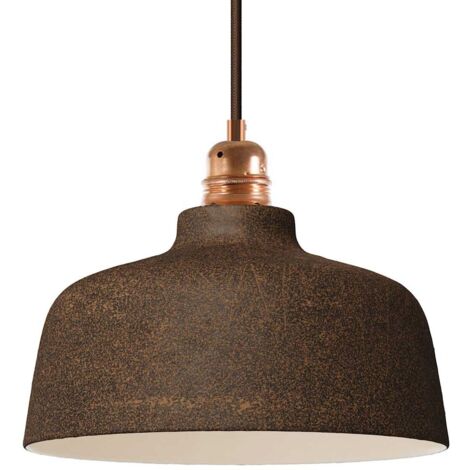 Pendelleuchte inklusive Textilkabel, tassenförmigem Lampenschirm aus Keramik und Metall-Zubehör - Made in Italy Mit Glühbirne - Corten-Effekt - Weiß (1/5)