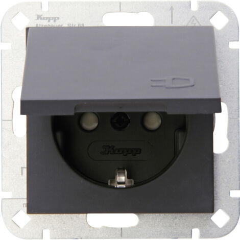 Kopp 1fach Einsatz Schutzkontakt-Steckdose mit Klappdeckel HK 07 Anthrazit 940115001 1 St. (1/2)