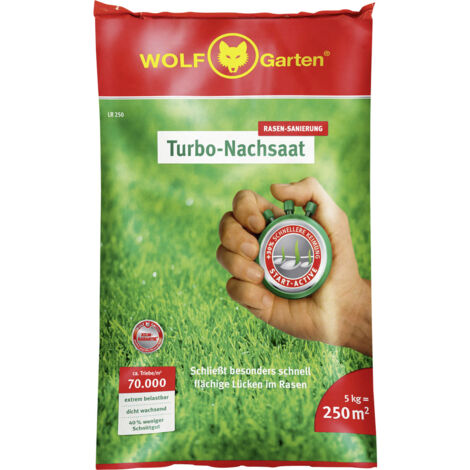 WOLF-Garten Turbo-Nachsaat LR 250 3826050 – Hochwertiger Rasensamen für ca. 250 qm – 30 % schnellere Keimung – Extrem belastbar (1/2)