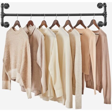 Portemanteau Mural, Barres de Suspension pour vêtements, Imitation Tuyau, Style Industriel, 112 x 30 x 29,3 cm, Charge 60 kg, Montage Facile, pour Petit Espace, Noir (1/5)