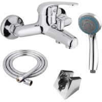Fontastock URBEL FSKFGB003 Set Einhebel-Wannenmischer mit Gewinde für de Brauseschlauch, Keramikkartusche de 40 mm, Griff de Zink, Körper de Messing und Schlauch de Dusche mit 5 Positionen und Halteru