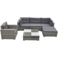 6-tlg. Garten-Lounge-Set mit Auflagen Poly Rattan Grau vidaXL