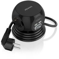 AISENS Multifunktionale Tischsteckdosenleiste de mit 3 Steckdosen + 2xUSB-C, 2xUSB-A, 1,4M, Schwarz