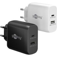 USB-C™ PD GaN Dual-Schnellladegerät (65 W) weiß, 1x USB-C™-Anschluss (Power Delivery) und 1x USB-A-Anschluss. Farbversion Weiß