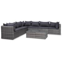 8-tlg. Garten-Lounge-Set mit Auflagen Poly Rattan Grau vidaXL