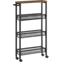 VASAGLE Rollwagen 4 Ebenen, Küchenwagen schmal, Nischenregal, Küchenregal auf Rollen, Stahlgestell, Griff, für kleine Räume, Küche, Bad, Wohnzimmer, Arbeitszimmer, vintagebraun-schwarz von SONGMICS LR