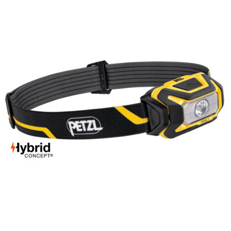 Lampada frontale compatta PETZL Aria 1 Waterproof - 350 lumen - Nero/giallo - A batterie o ricaricabile - E069AA00