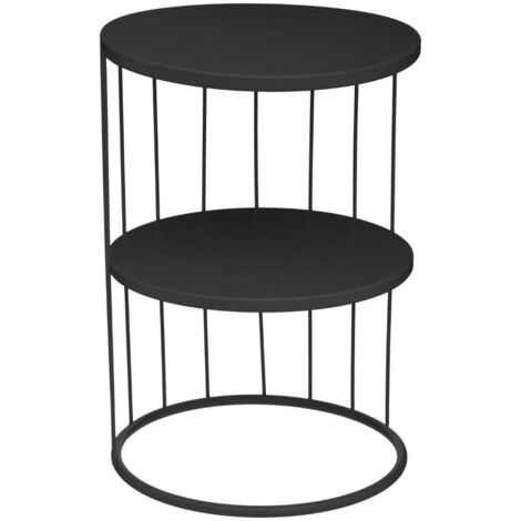 Tavolo rotondo Kobu 52cm in metallo nero con ripiani