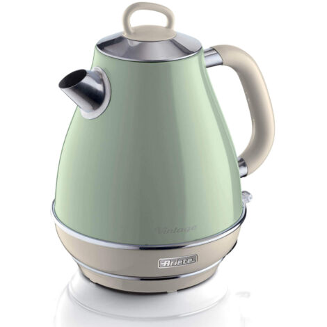 Ariete Bollitore Vintage 2869, Bollitore Elettrico con Livello Acqua Visibile, Base Cordless a 360°, Spegnimento Automatico, Filtro Tisana, Capacità 1,7 L, Acciaio Inossidabile, 2000W, Verde