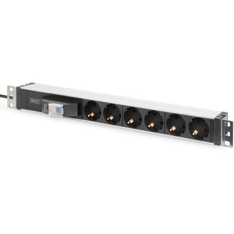 DIGITUS Ciabatta elettrica da 19" - 6 prese - 1U - 250VAC - 50/60Hz - 16A - 4000W - Con interruttore di protezione di linea
