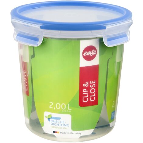 Emsa 508553 rotonda contenitore di alimento con coperchio, 2,0 litri, trasparente / blu, Clip & Chiudi (1/5)
