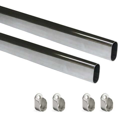 Kit Tubo per Armadio 30 x 15 mm Acciaio L 0,75 m Cromato Brillo Acciaio e Zama Emuca