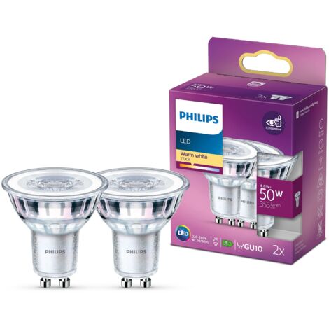Philips LED Faretto, 2 pz, 50W, Attacco GU10, Luce Bianca Calda