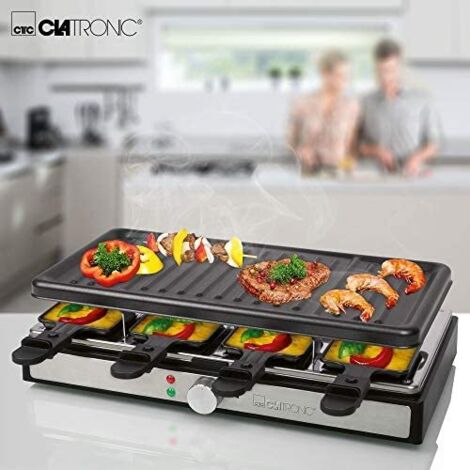 RoDzj 4 padelle per raclette da 18 x 9 cm, quadrate in ghisa con rivestimento antiaderente con manico colorato, con 4 spatole di legno per raclette accessori