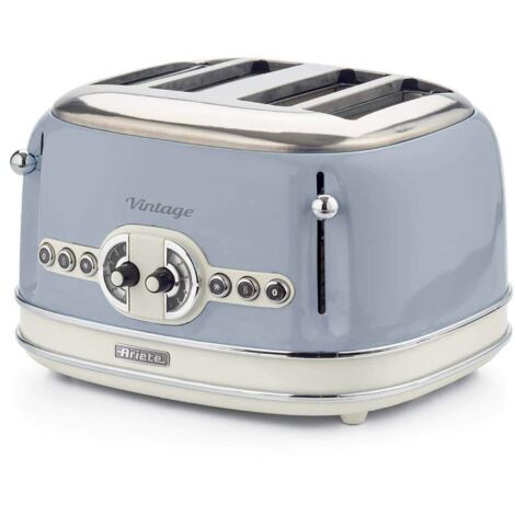 Ariete 156 Tostapane Vintage 4 fette di pane - senza pinze - 6 Livelli di tostatura - Defrost - 1600 Watt - Linea Vintage - Celeste