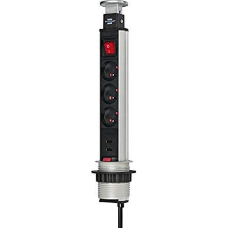 Multipresa Tower Power per piano di lavoro con interruttore 2m H05VV-F 3G1,5 3 prese + 2 porte USB