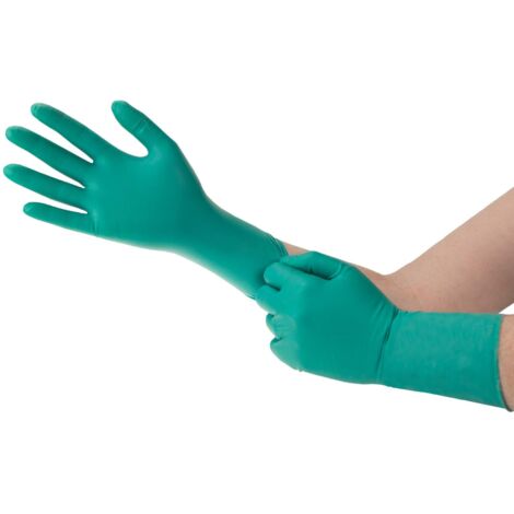 Ansell Microflex 93-260 Guanti Monouso Resistente alle Sostanze Chimiche, Formulazione Ultra Forte, Disegno Ergonomico, Polso Allungato, Guanti Chimici Donna e Uomo, Verde, Taglia M (6 Guanti)