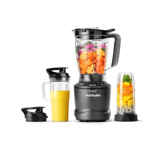 Nutribullet SmartSense Mixer Combo NBF550DG Frullatore con 5 Velocità Variabili, Funzione Pulse, Bicchiere da 946ml e da 710ml con Manico, Ciclo Automatico Intelligente, Coperchio To-Go, 1500W, Nero