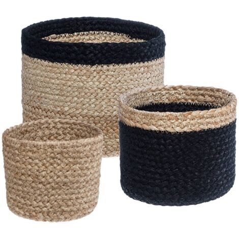 hs-decoration set di cesti in juta beige e nero