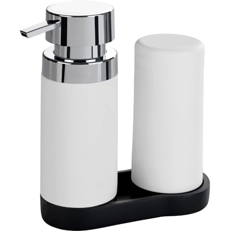Wenko Set lavapiatti Easy-Squeeze bianco - Dispenser sapone e dispenser detersivo piatti Capacità: 0.25 l, Poliresina, 15 x 18 x 7 cm, Bianco (1/5)