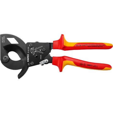KNIPEX 95 36 250 Cesoia a cremagliera (sistema a cricchetto) isolati con manici rivestiti in materiale bicomponente, collaudati VDE verniciata nera 250 mm