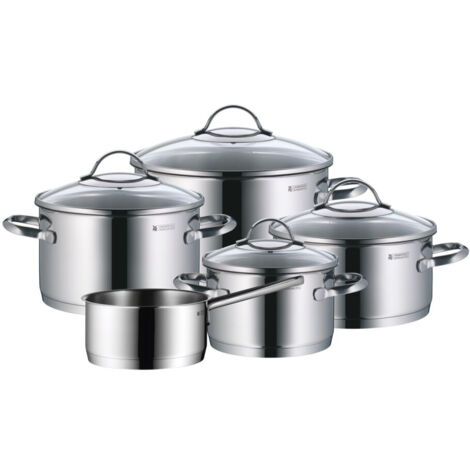 Set di Pentole WMF Provence Plus in Acciaio Inox Argento, Completo di 5 Pentole e Padelle per Cucina, Kit di 9 Pezzi